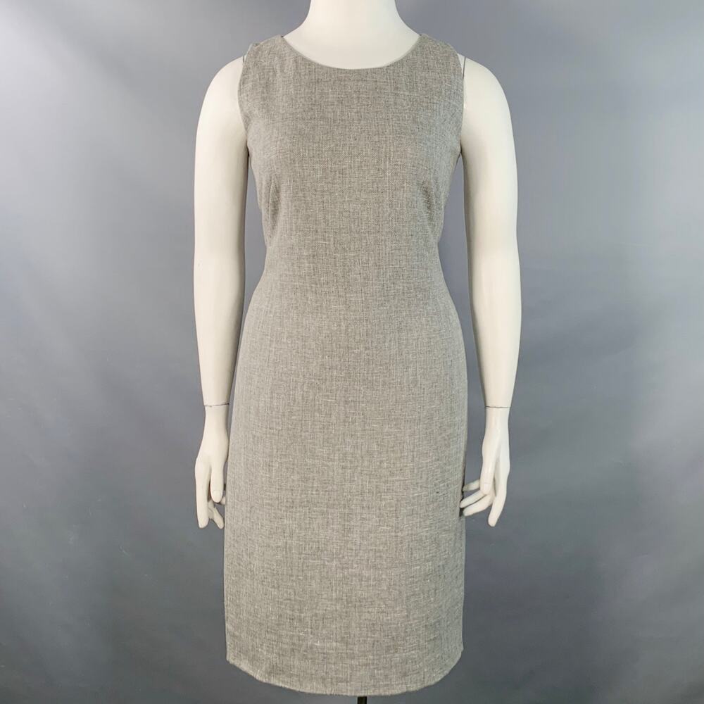 AKRIS Size 12 Grey Linen Wool Melange Sleeveless Knee Length Sheath Dress